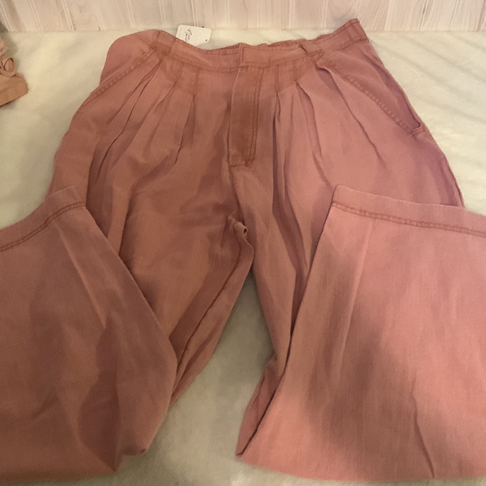 Free People💥 (Cinnamon Color)  Stone Washed Wide Leg  PLEATED TROUSER -NWT